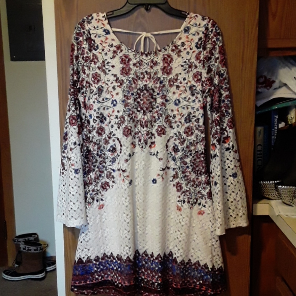 Lace floral bell sleeve Vintage hippie Fairycore dress 60s 70s